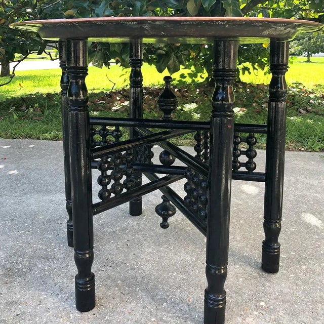 Antique Copper Top Folding End Table For Sale - Image 11 of 13