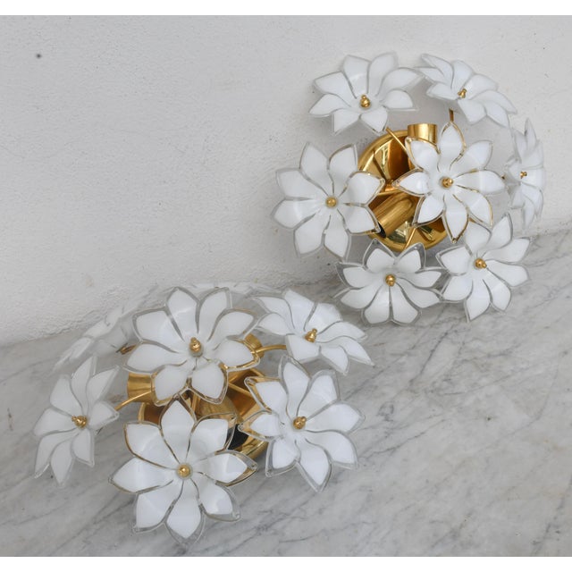 Vintage Ceiling Light Murano White Flowers, 1970s - Set of 2 For Sale - Image 6 of 11