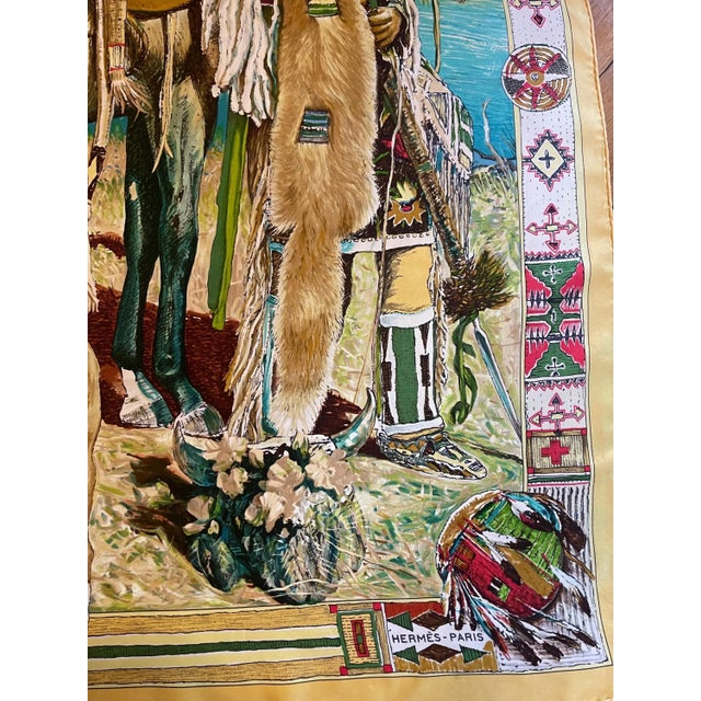 1990s Hermes Les Cheyennes 1993 Oliver Kermit Silk Scarf For Sale - Image 5 of 10