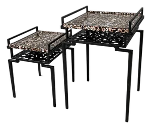 Rare R & Y Augousti Paris Modern Art Deco “Cecilia” Nesting Tables With Hand Inlaid Shell Mosaic Tray Top