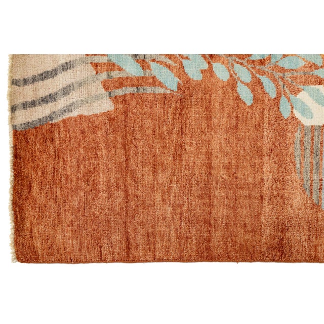 Art Deco 4x6 Modern Art Deco Hand-Knotted Area Rug Abstract Botanical Rust & Terracotta For Sale - Image 3 of 8