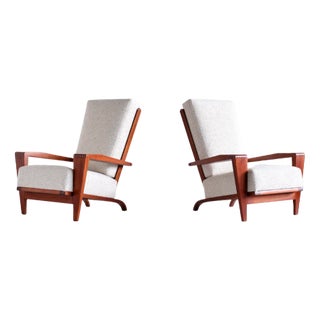 Set of French Sapele Mahogany and Bouclé Armchairs by André Sornay, 1950s For Sale