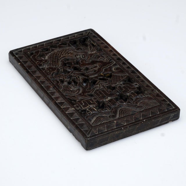 Chinese Chinese Dark Soapstone Carved Pierced Dragon Panel 19th Century For Sale - Image 3 of 4