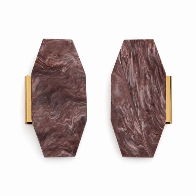 Pair of 1970s Dark Pink Resin and Brass Door Handles For Sale - Image 6 of 8