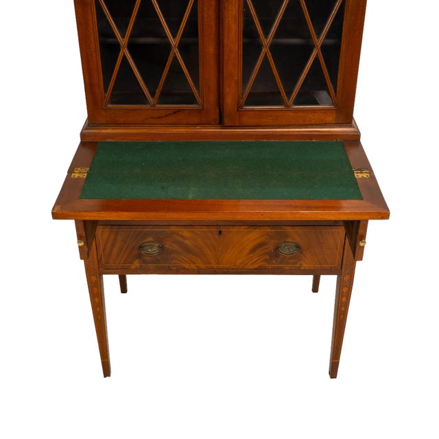 Late 19th Century Late 19th Century Flame Mahogany Secretary Desk Bookcase, Antique Drop Front Desk For Sale - Image 5 of 18
