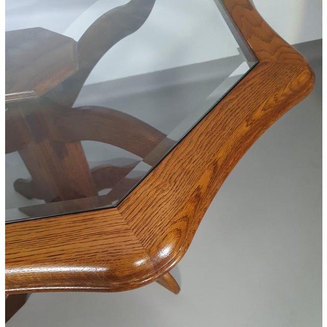 Brown Octagonal Oak Dining Table with Inlaid Glass Top For Sale - Image 8 of 18