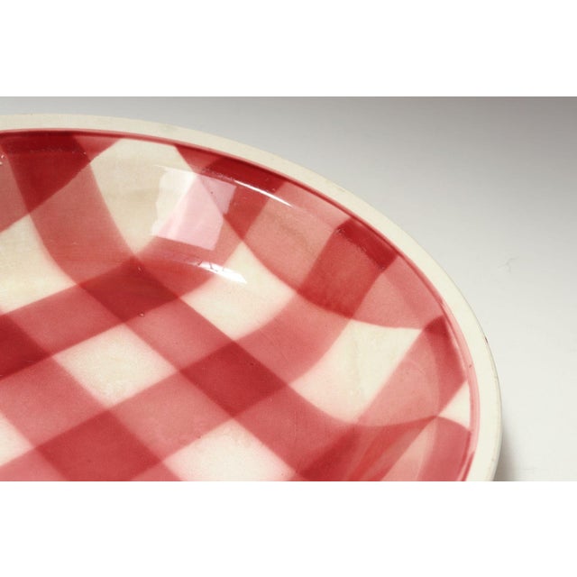 Vintage French Raspberry Tartan Plaid Porcelain Bowl by Faïencerie Givors For Sale - Image 13 of 15