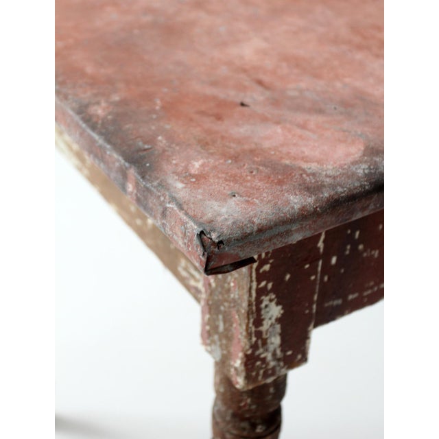 Antique Painted Farmhouse Table With Metal Top For Sale - Image 18 of 18