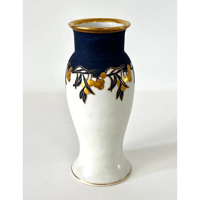 Early 20th Century Blue White and Gold Gilt German Porcelain Art Nouveau Vase Signed Ruth De Courcy For Sale In Cincinnati - Image 6 of 12