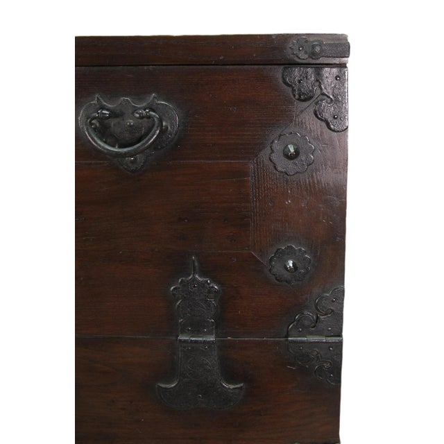 Brown Two Part Dark Brown Antique Korean Cabinet Chest For Sale - Image 8 of 13