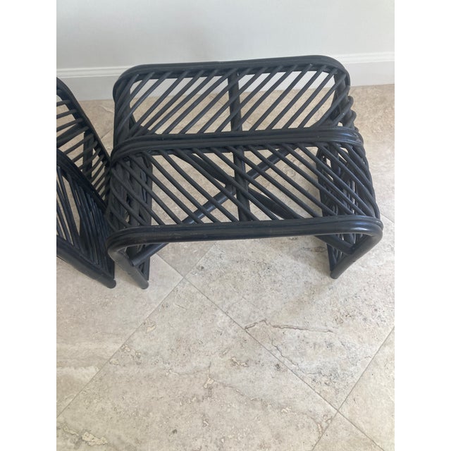1950s Mid Century Black Rattan Accent Tables in Chevron Pattern - A Pair For Sale - Image 5 of 11
