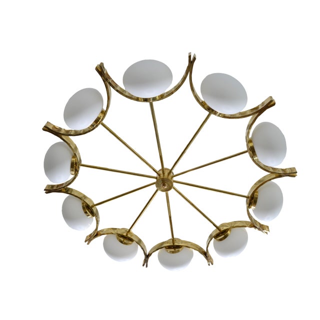 Italian Modern Round Brass and Ten Opaline Glass Globe ...