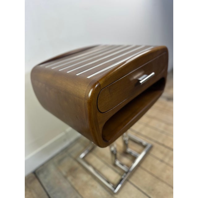 2000 - 2009 Art Deco Boston End Table in Hevea Wood and Chrome Metal, 2000s For Sale - Image 5 of 11