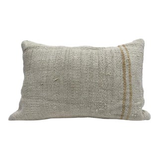 Turkish Hemp Pillow Cushion Natural Cream Brown Pillow Cushion Cover 16" x 24" For Sale