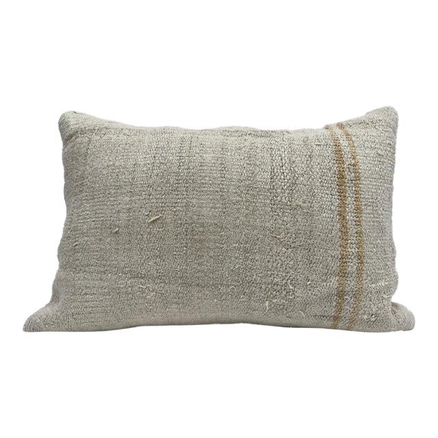 Turkish Hemp Pillow Cushion Natural Cream Brown Pillow Cushion Cover 16" x 24" For Sale