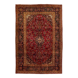 Red Vintage Allover Persian Kashan Wool Rug With Medallion Motif For Sale