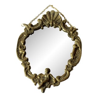 1950s Beautifull Small Brass Wall Mirror For Sale