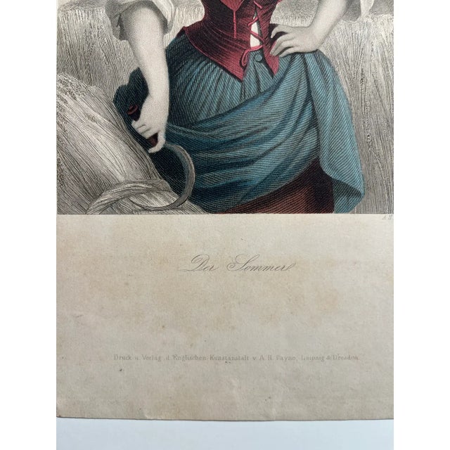Antique 1851 a.h. Payne Hand Colored Steel Engraving Summer / Der Sommer, Framed For Sale In Los Angeles - Image 6 of 8
