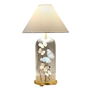 White and Light Blue Butterfly Cloche Lamp For Sale