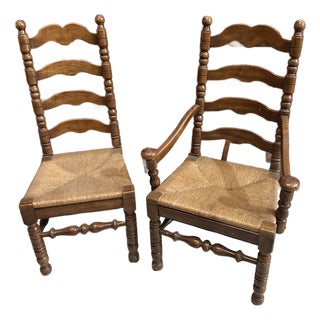 1970s Pair of Large Sturdy Ladder Back Chairs, One Captains Chair For Sale
