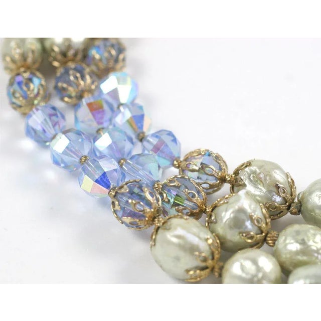 Vendome 1950s Vendome Baroque "Pearl" and Blue Crystal Necklace For Sale - Image 4 of 7
