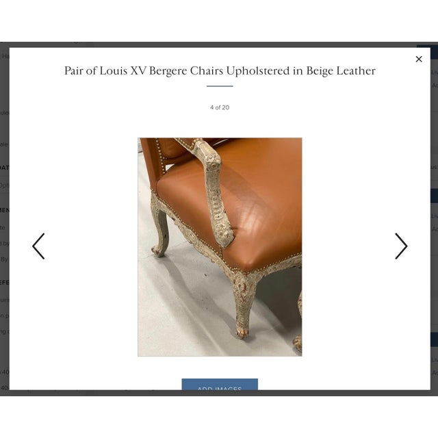 19th Century 19th Century One of Two Louis XV Bergere Chairs Upholstered Beige Leather For Sale - Image 5 of 5