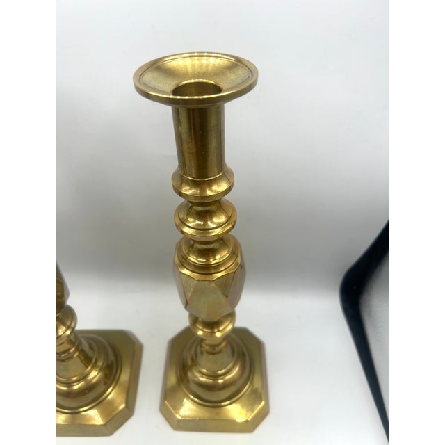 Late 19th Century Antique English Brass "Ace of Diamonds" Diamond Jubilee Candlesticks, Pair, C. 1887 For Sale - Image 5 of 12