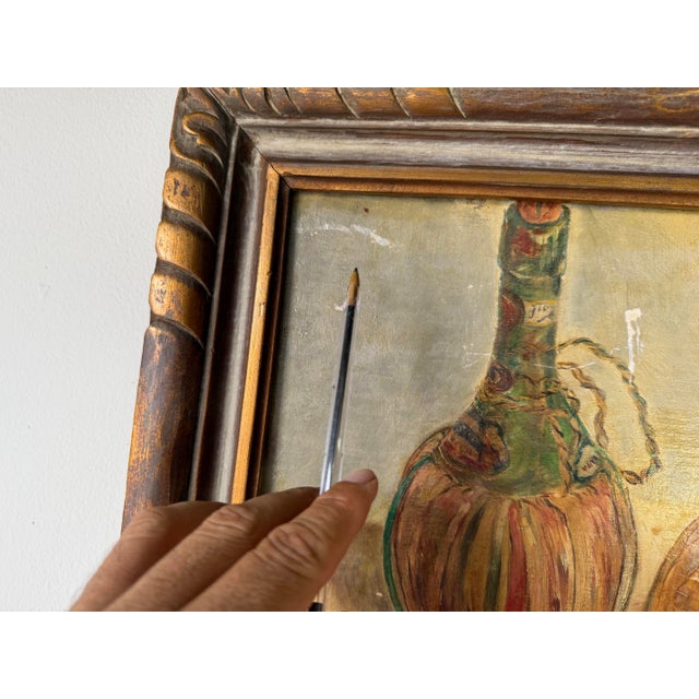 1949 Vintage Still Life Kitchen Setting Oil on Board Painting, Wood Framed For Sale - Image 11 of 12
