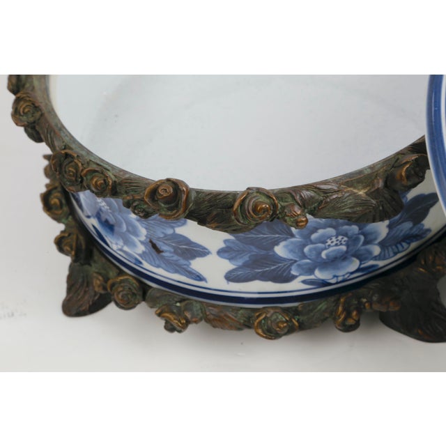 Vintage Maitland-Smith Blue and White Porcelain Box With Brass Hand Painted Floral Details For Sale - Image 11 of 13