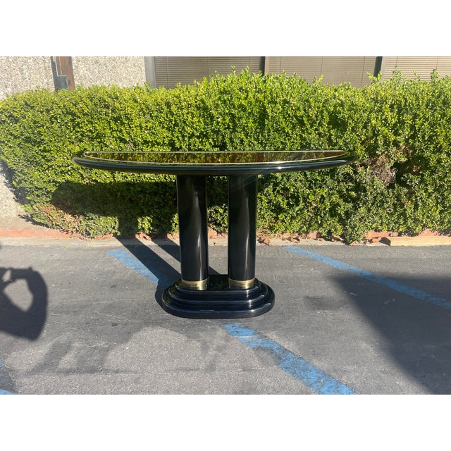 Henredon Scene Three Burl Wood & Black Lacquer Console Table Chairish