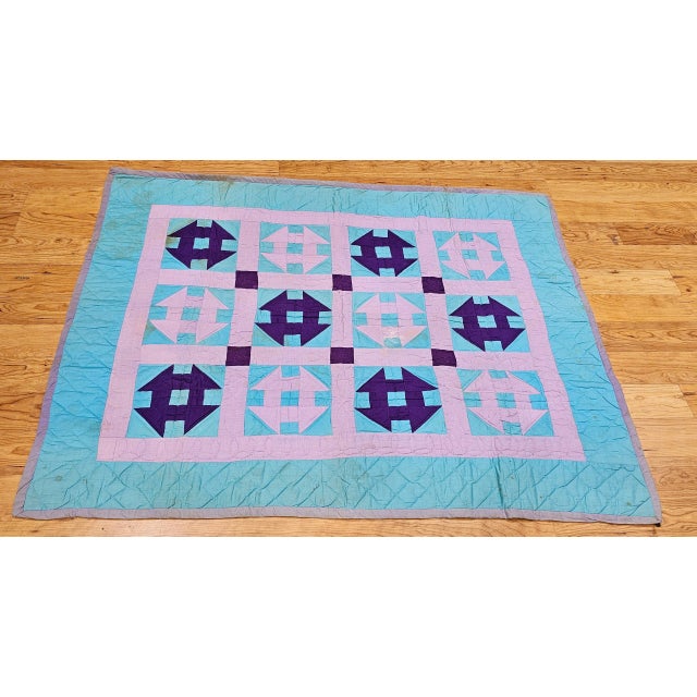 Blue Mid 20th Century American Amish Quilt For Sale - Image 8 of 12