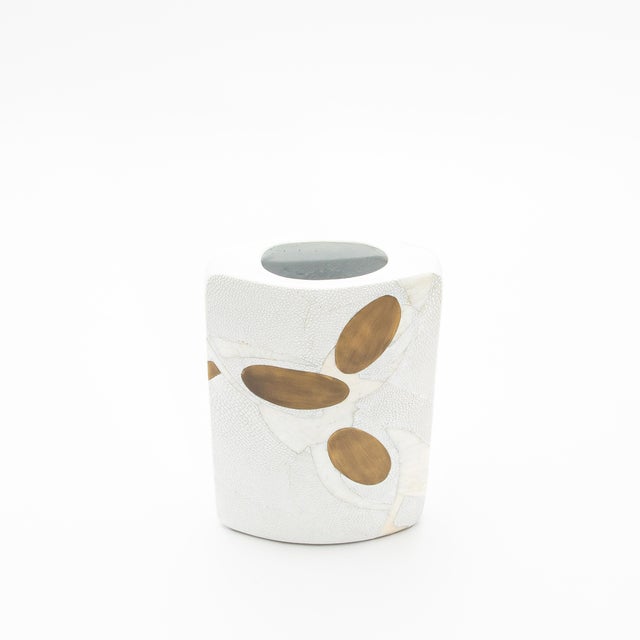 Modern Vase in Shagreen With Shell and Brass Details R&y Augousti For Sale In Los Angeles - Image 6 of 7