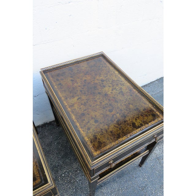 Hollywood Regency Painted Leather Top 2 Tiers Side End Tables a Pair 6209 For Sale - Image 14 of 18