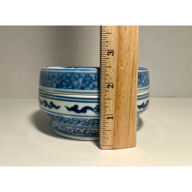 Circa 1930s Chinese Republic Blue and White Porcelain Powder Box Yongzheng Mark For Sale - Image 9 of 9