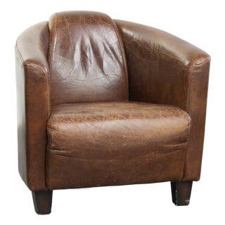 Cognac-Colored Cowhide Aviator Armchair For Sale