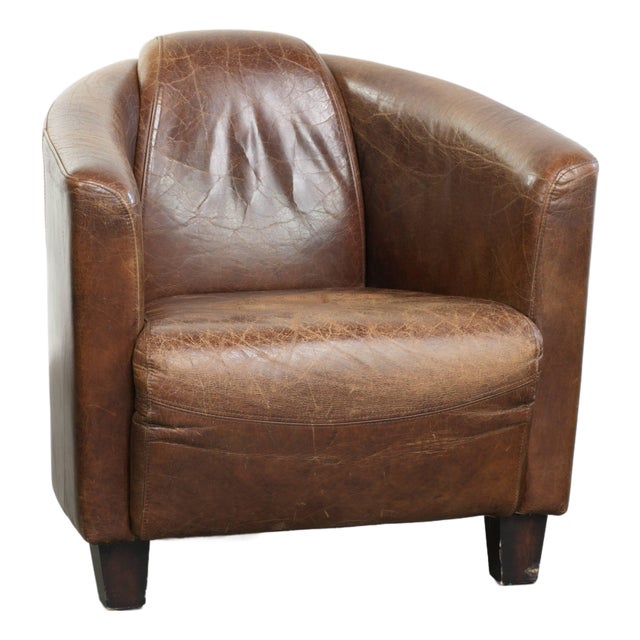 Cognac-Colored Cowhide Aviator Armchair For Sale