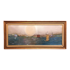 Motke BlumIsraeli Modernist Abstract Expressionist Seascape Oil Painting Tel Aviv Harbor