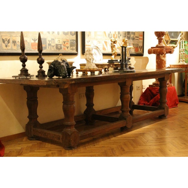 17th Century Italian Walnut Rustic Trestle Refectory Dining or Library Table For Sale - Image 16 of 18