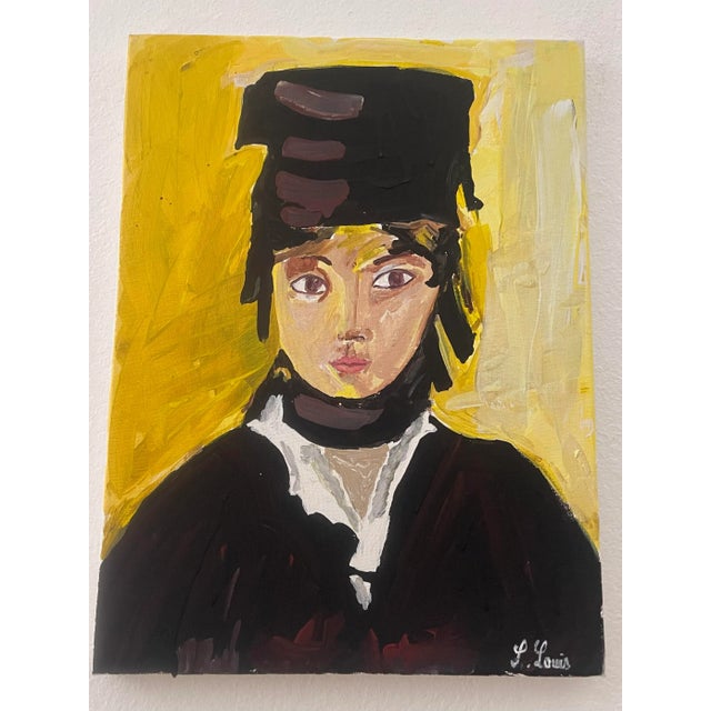 Black Expressionist Portrait Acrylic Painting of a Young Girl Wearing a Scarf For Sale - Image 8 of 11