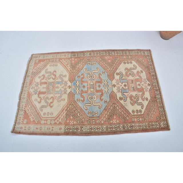 1950s Small Handknotted Geometric Rug For Sale - Image 4 of 9