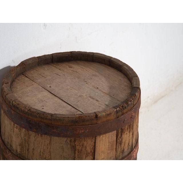 Rustic Antique Wooden Barrel with Iron Hoops, Hungary, 1930 For Sale - Image 3 of 8