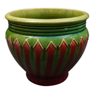 Mid 20th Century Weller Green & Red Blended Majolica Art Pottery Planter