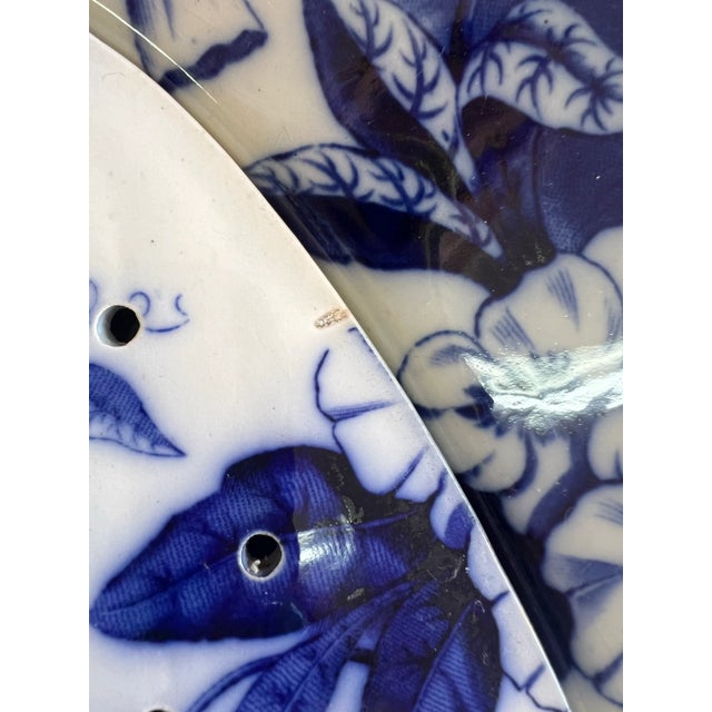 David Johnston Versailles France Mid 19th Century Flow Blue Morning Glory Fish Platter With Insert For Sale - Image 10 of 12