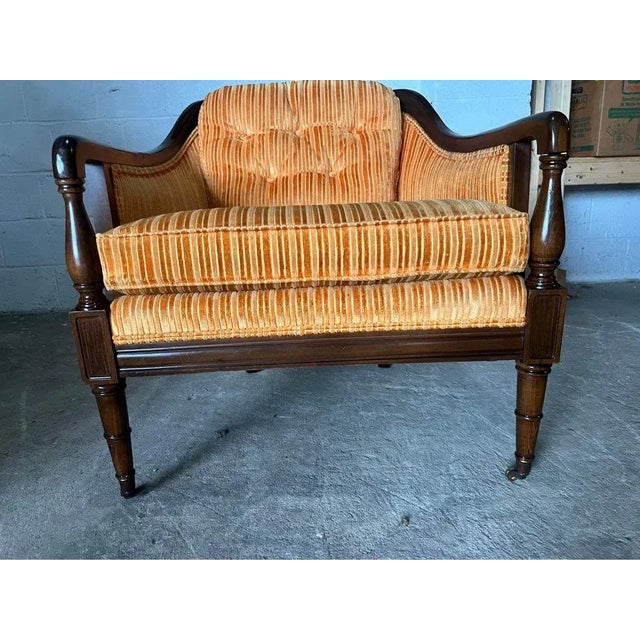 Pair of Vintage Hollywood Regency Style Mahogany Inlaid Club Lounge Armchairs by Statesville Club For Sale In Washington DC - Image 6 of 12