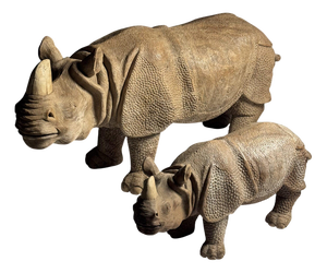 Hand-Carved Wooden Rhinoceros Statues, 1960s, Set of 2