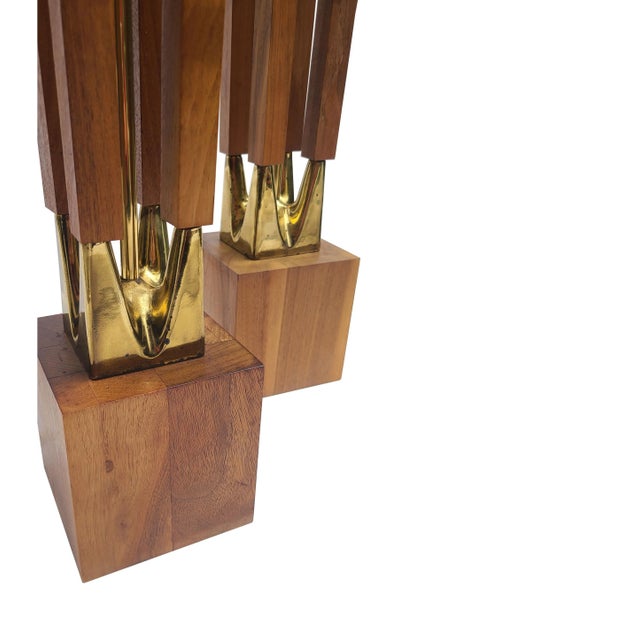 Laurel 1960s Solid Walnut & Brass Columnar Table Lamps - Pair For Sale - Image 10 of 12