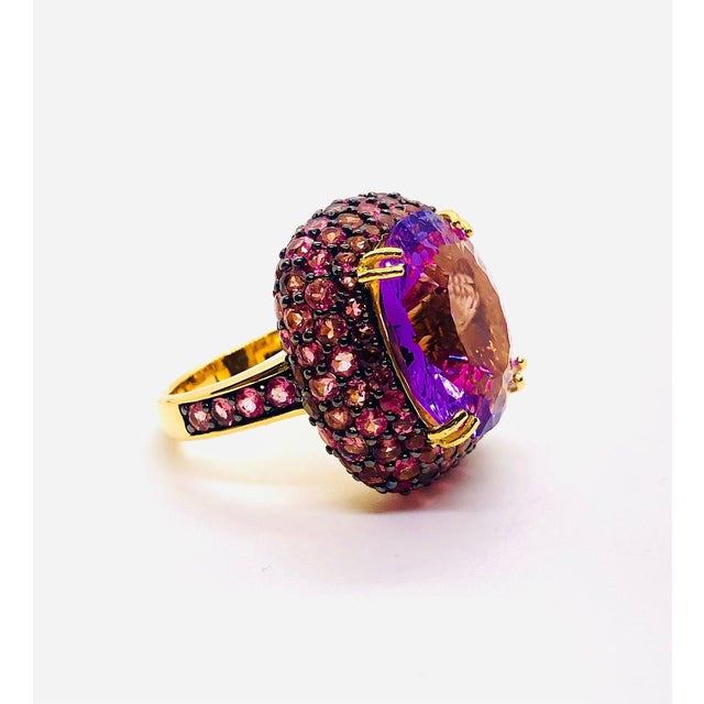 Art Deco Bochic “Orient” Vintage Natural Ruby & Amethyst Ring Set In 18 K Gold & Silver For Sale - Image 3 of 12