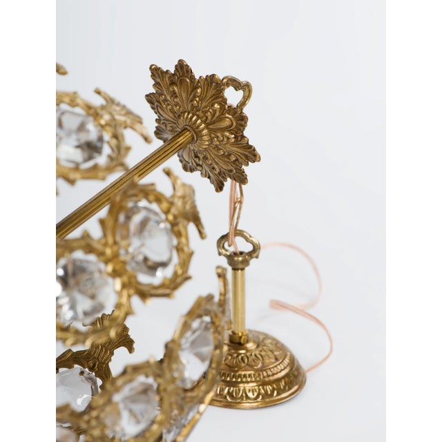 Brass 1960s Vintage Restored Spanish Lighting Brass Crystal Pendant Lamp For Sale - Image 8 of 13