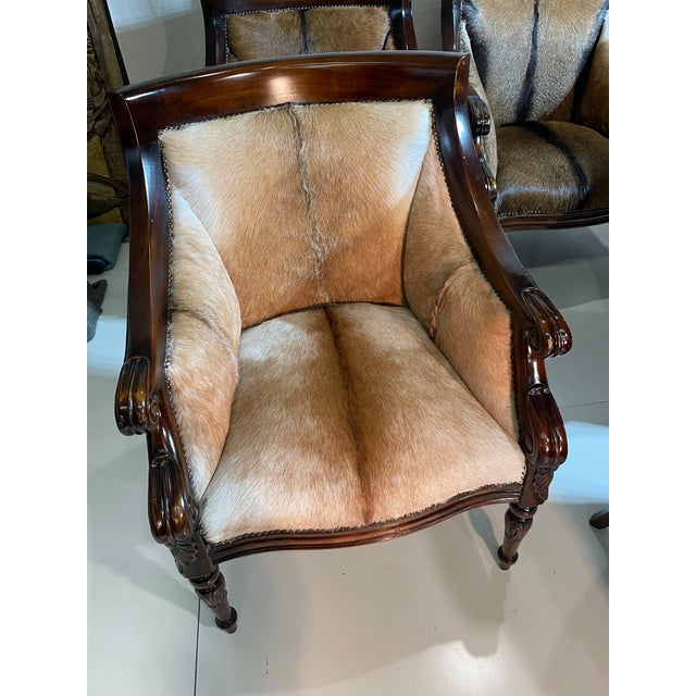 1990s Set of 6 Hide and Mahogany Accent Chairs For Sale - Image 10 of 12