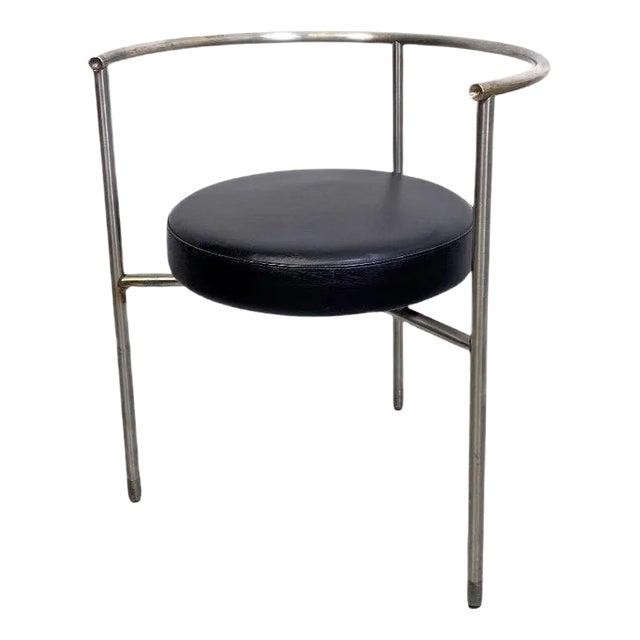 Post Modern Italian Cockpit Shape Leather & Steel Side Chair, 1980s For Sale